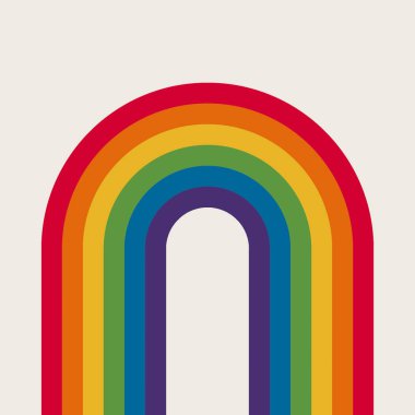 Gurur ayı için gökkuşağı çizgileri. 70 'ler tarzında basit geometrik gurur gökkuşağı. Tişört, totes vs. üzerindeki baskı için eski vibe lgbtq gurur vektörü.