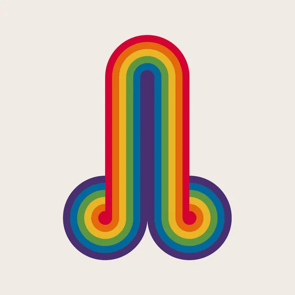 Decorative Penis Icon Rainbow Stripes Pride Rainbow Stripes 70S Style — 스톡 벡터