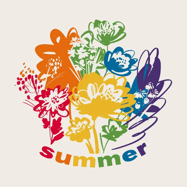 要旨虹色の夏の花をスケッチ 夏の誇り色花印刷用カード Tシャツ トートバッグ 任意の表面 — ストックベクタ