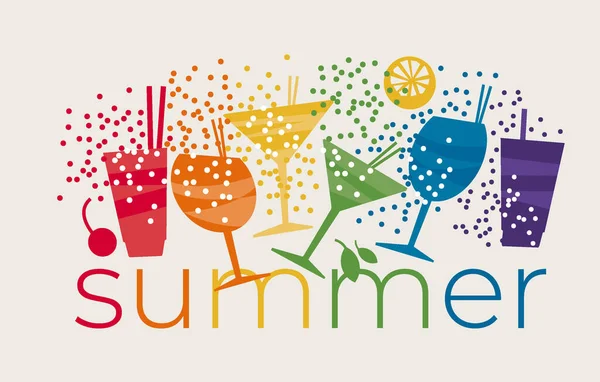 Regenbogenfarben Tropischen Cocktails Vektor Für Den Druck Verschiedene Sommer Exotische — Stockvektor