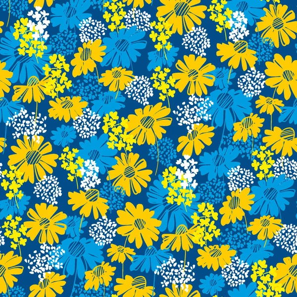 Sommerwiese Blumen Nahtlose Muster Ukraine Farben Florales Wiederholbares Vektormotiv Für — Stockvektor