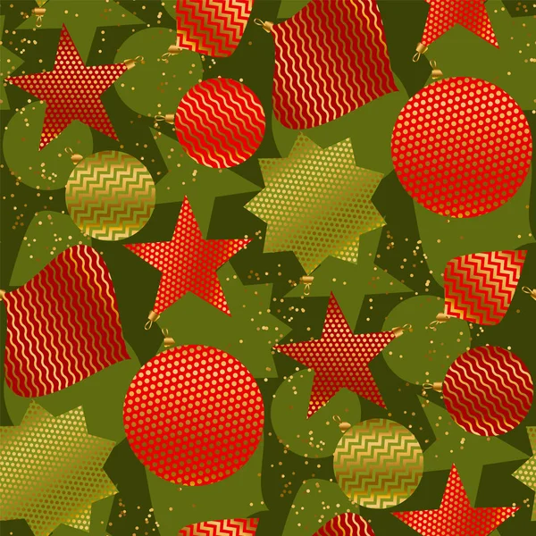 幾何学的なクリスマスボール織物 包装紙 表面パターンのための赤と緑のシームレスなパターン — ストックベクタ
