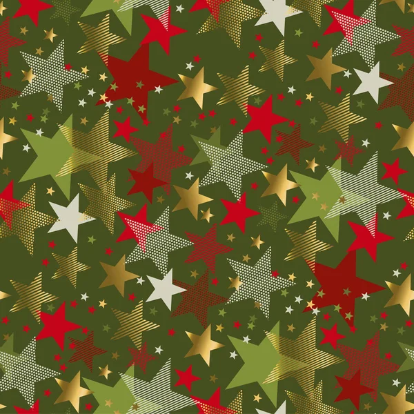 Patrón Sin Costuras Christmas Stars Rojo Verde Para Textiles Papel — Archivo Imágenes Vectoriales