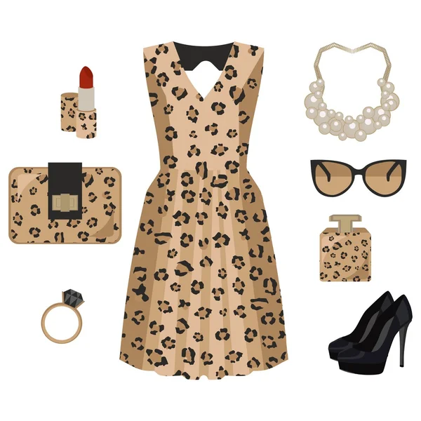 Look de moda leopardo —  Vetores de Stock