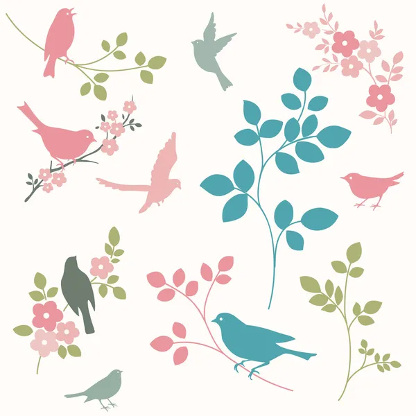 Birds and twigs — Stock Vector