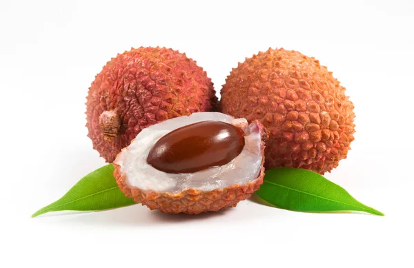 Lychees with leafs — Stock Photo, Image
