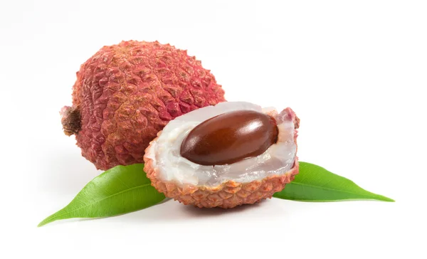 Lychees with leafs — Stock Photo, Image