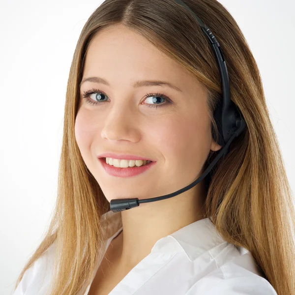 Smiling woman phone operator — Stock Photo, Image