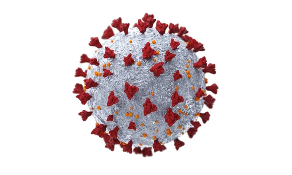 Cellules coronavirus ou molécule bactérienne. Virus Covid-19 omicron isolé sur blanc. Gros plan sur la grippe, vue du virus au microscope, maladies infectieuses. Bactéries, organisme infecté par des cellules. Rendu 3d. — Photo