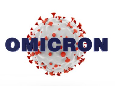 Coronavirus yeni pul omikron işareti beyaza izole edildi. Koronavirüs hücrelerine ya da bakteri moleküllerine yakın çekim. Bulaşıcı baca. Bakteri, hücre enfeksiyonlu organizma. Virüs Covid-19. 3d Hazırlama