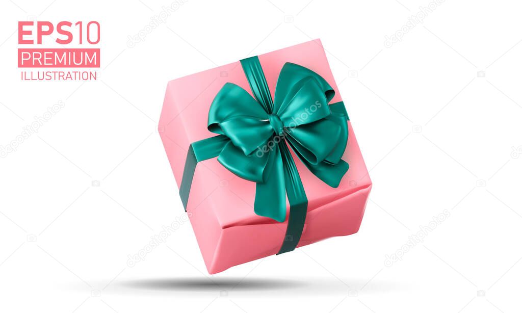 3d gift box wrapped with ribbon premium Vector