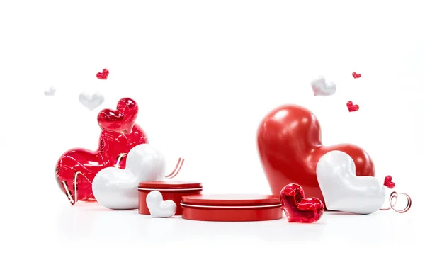 Krásná srdce na bílém pozadí pro šťastný Valentýna, 3D vykreslování — Stock fotografie