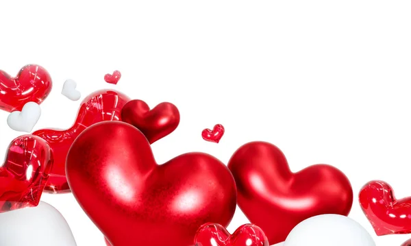 Belos corações no fundo branco para o dia feliz dos namorados, 3D Rendering — Fotografia de Stock