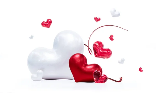 Schöne Herzen auf weißem Hintergrund für einen fröhlichen Valentinstag, 3D-Rendering — Stockfoto