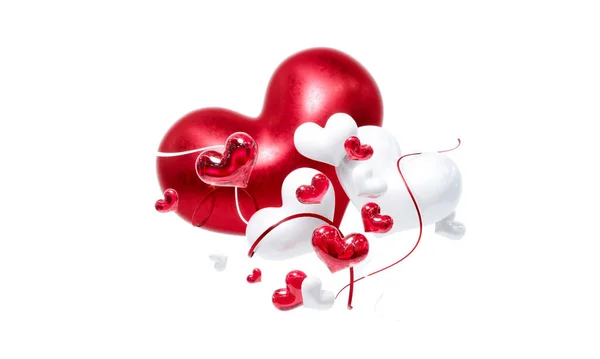 Прекрасні серця на білому тлі для щасливого дня валентинки, 3D рендеринг — стокове фото