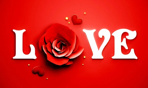 Love Background Red Flower Happy Valentines Day Rendering — Stock Photo, Image