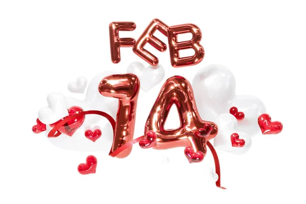 С днем святого Валентина, сердца на белом фоне 14 февраля, 3D-рендеринг — стоковое фото