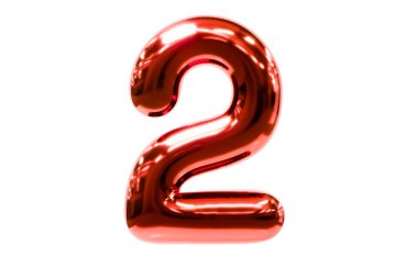 Gerçekçi helyum balonundan yapılmış 2 numaralı balon yazı tipi metellik kırmızı, 3 boyutlu illüstrasyon..