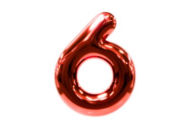 Gerçekçi helyum balonundan yapılmış 6 numaralı balon yazı tipi metellik kırmızı, 3 boyutlu illüstrasyon..