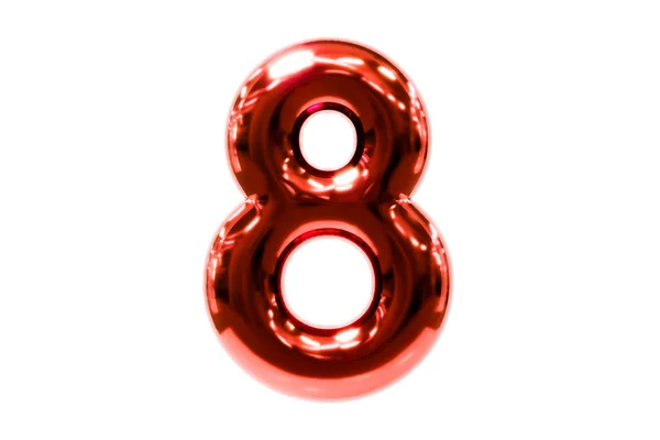 Léggömb betűtípus metellikus piros 8-as számú készült realisztikus hélium ballon, Premium 3d illusztráció. — Stock Fotó