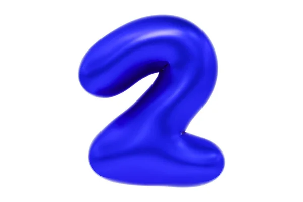3D betűtípus szám 2, vicces rajzfilm szimbólum készült realisztikus kék hélium ballon, Premium 3d illusztráció. — Stock Fotó