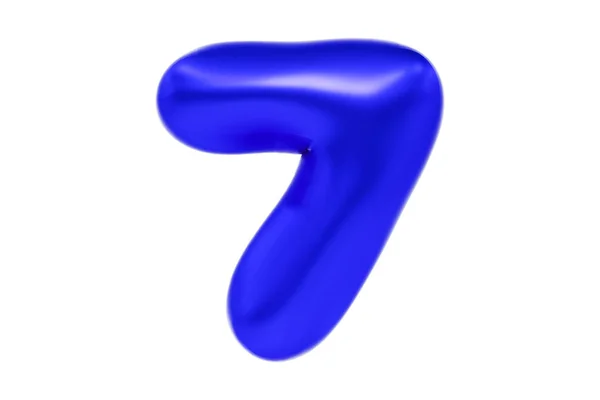 3D czcionka numer 7, zabawny symbol kreskówki wykonane z realistycznego niebieskiego helu balon, Premium 3d ilustracja. — Zdjęcie stockowe