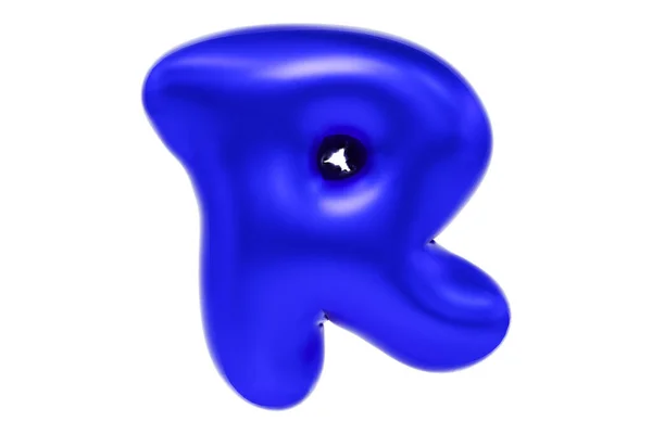 Funny 3D letra de fuente R hecha de globo azul, fuente de dibujos animados, ilustración premium 3d — Foto de Stock