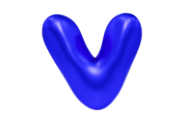 Divertida letra 3D letra V hecha de globo azul, fuente de dibujos animados, ilustración premium 3d —  Fotos de Stock