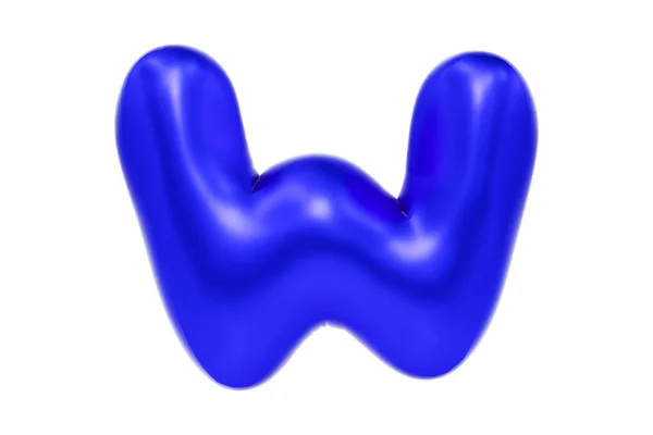 Letra de fuente divertida 3D W hecha de globo azul, fuente de dibujos animados, ilustración premium 3d — Foto de Stock