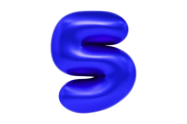 3 boyutlu yazı tipi numara 5, gerçekçi mavi helyum balonundan yapılmış komik çizgi film sembolü, 3 boyutlu illüstrasyon. — Stok fotoğraf