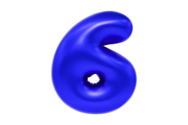 Fuente 3D número 6, divertido símbolo de dibujos animados hecho de globo de helio azul realista, ilustración Premium 3d. — Foto de Stock