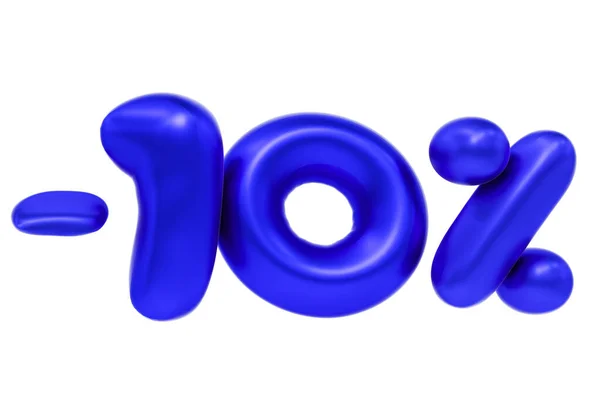 10 procent rabatt, minus tio 3D roliga tecknad försäljning symbol gjord av realistiska helium blå ballong, 3D-rendering — Stockfoto