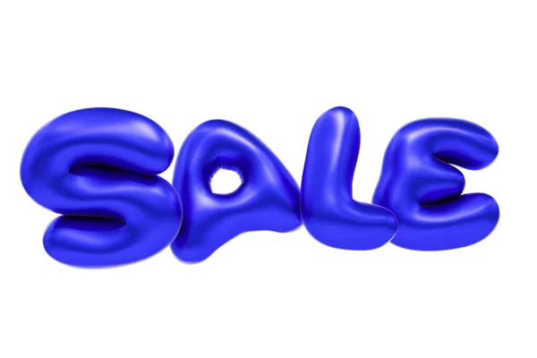 Signo de venta de descuento, banner de venta 3d hecho de helio divertido dibujos animados globo azul, 3d renderizado — Foto de Stock