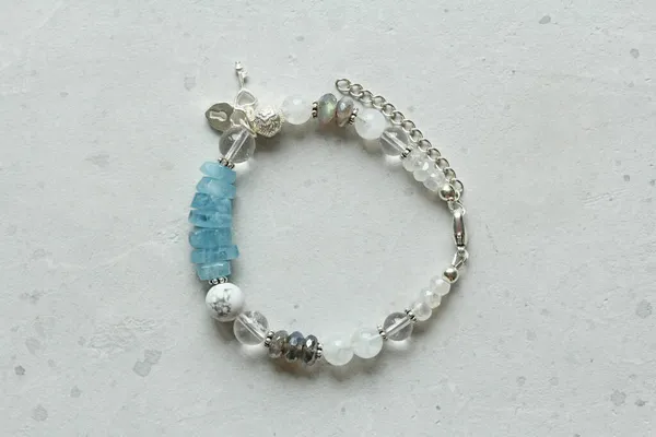 Beautiful Asymmetrical Designer Bracelet Made Natural Stones Silver Aquamarine Rock — Stock Photo, Image