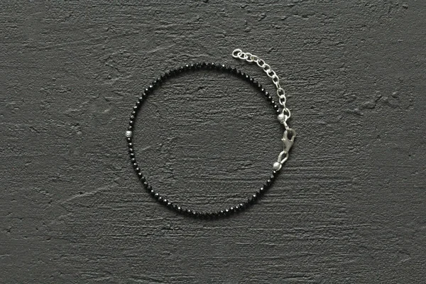 Tenký Náramek Černý Spinel Turmalín Stříbro Ručně Vyrobený Náramek Přírodních — Stock fotografie