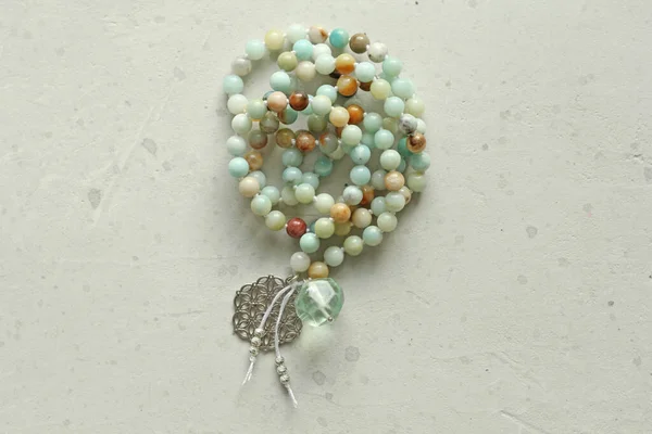 Rosary Mala 108 Beads Natural Stones Amazonite Lie Light Modern — Stock Photo, Image