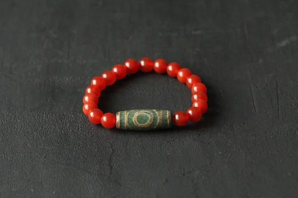 Carnelian Stone Dzi Bead Eyes Bracelet Bracelet Made Stones Hand — Stock Photo, Image
