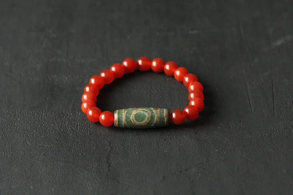 Pedra Carnelian Dzi Talão Olhos Pulseira Pulseira Feita Pedras Mão — Fotografia de Stock