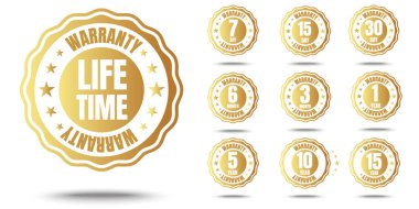 Altın garanti logosu, vektör altın garanti numarası. 7, 30, 3, 1, 2, 6, 5, 10, yaşam süresi, logo tasarımı. vektör illüstrasyonu