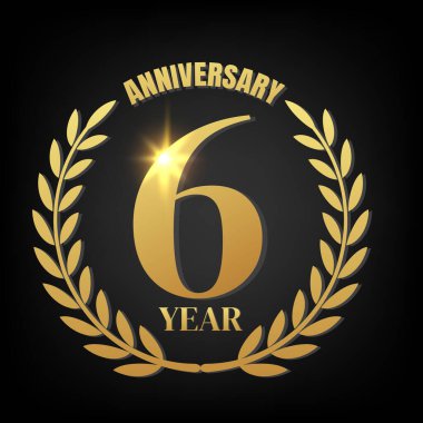 Altıncı Altın Yıl dönümü logosu, Laurel Çelengi ve Altın Kurdele Vektör İllüstrasyonu