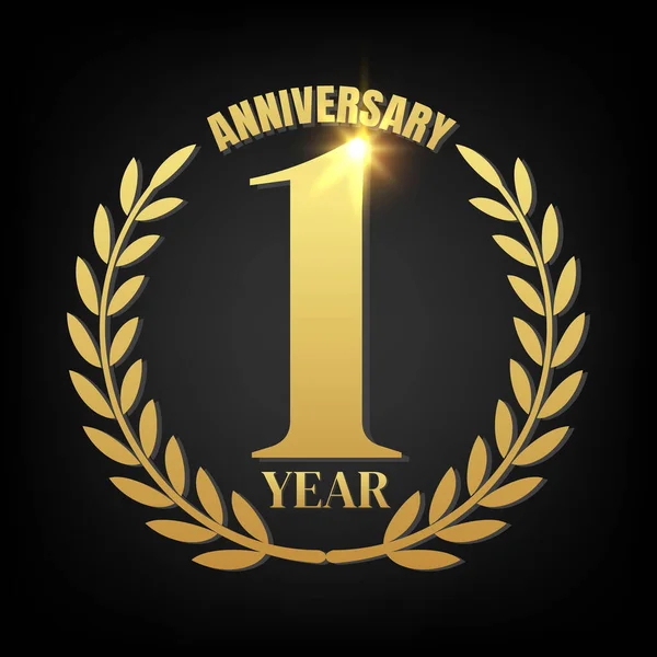 Birinci Altın Yıl Dönümü Logosu Laurel Çelengi Altın Kurdele Vektör — Stok Vektör