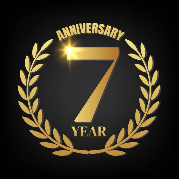 Laurel Çelengi Altın Kurdele Llüstrasyonlu Altın Yıldönümü Logosu — Stok Vektör