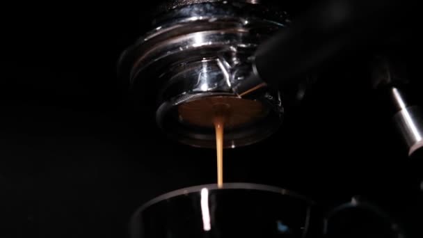 パブ、バー、レストランでコーヒーを作るEspressoマシンのクローズアップ。プロのコーヒー醸造。コーヒーショップカフェテリアレストランサービスコンセプト。スローモーション — ストック動画
