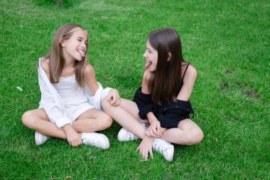 sisterhood. two sisters or friends spending time outdoors on sunny summer day. bff, sibling, girlfriend. millennial teen.