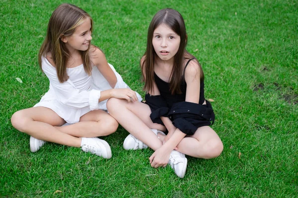 Outdoors Closeup Portrait Two Adorable Children Share Love Friendship Two — Zdjęcie stockowe