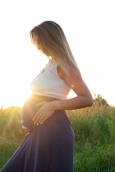 Happy Healthy Pregnancy Maternity Portrait Pregnant Young Caucasian Woman Wearing — Photo