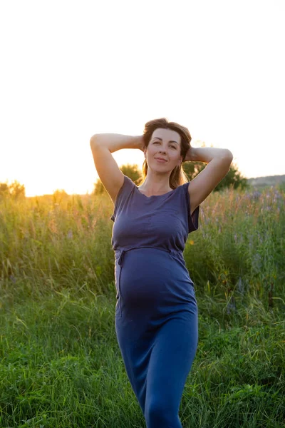 Happy Healthy Pregnancy Maternity Portrait Pregnant Young Caucasian Woman Wearing — Photo