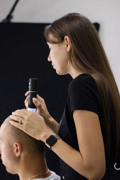 Trichoscope Examination Hair Scalp Hair Follicles Young Man Copy Space — Zdjęcie stockowe