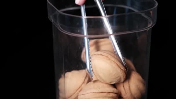 Glass Bowl Tasty Walnut Shaped Cookies Boiled Condensed Milk Dark — Stock Video