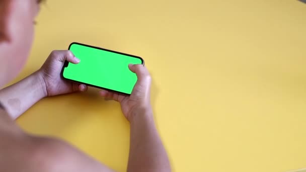 Chroma Key Mock Smartphone Hand Teenage Boy Use Phone Green — Wideo stockowe
